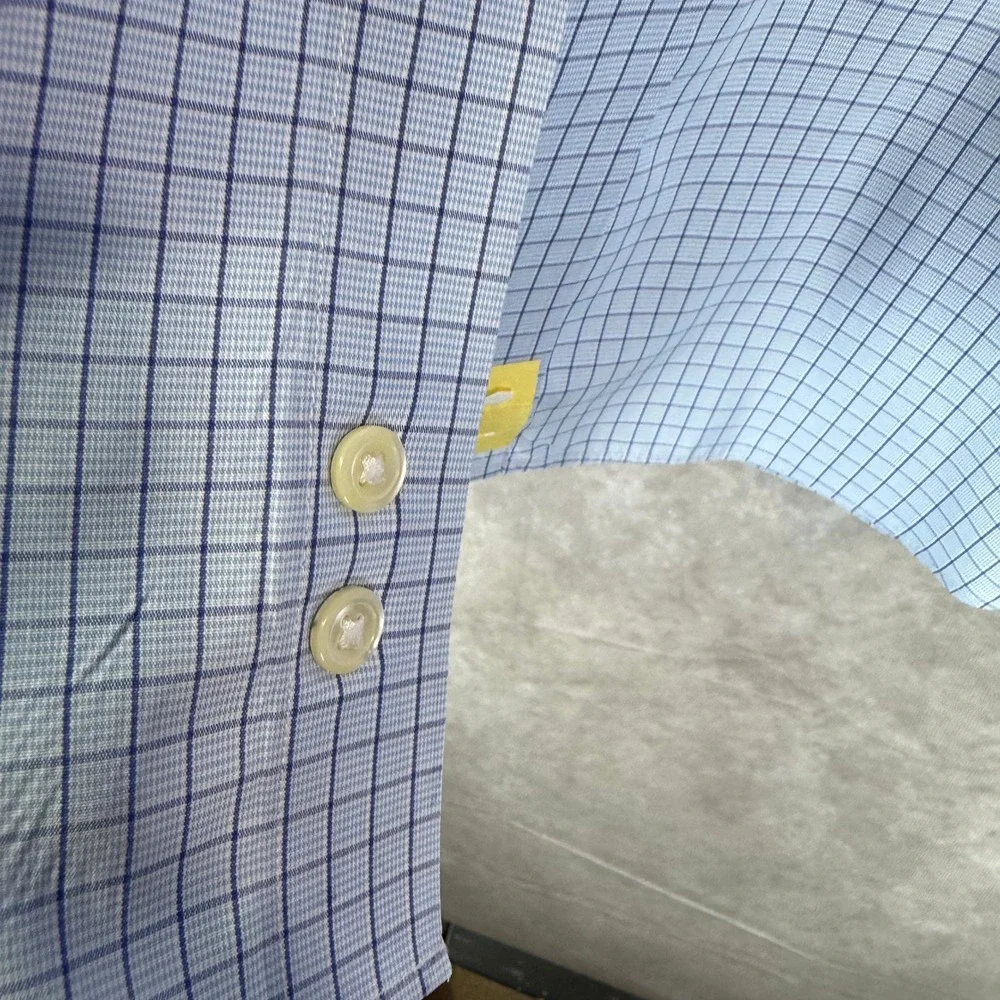 Paul Fredrick Button Down Shirt Mens 15.5 33 Blue Grid Check Long Sleeve Cotton